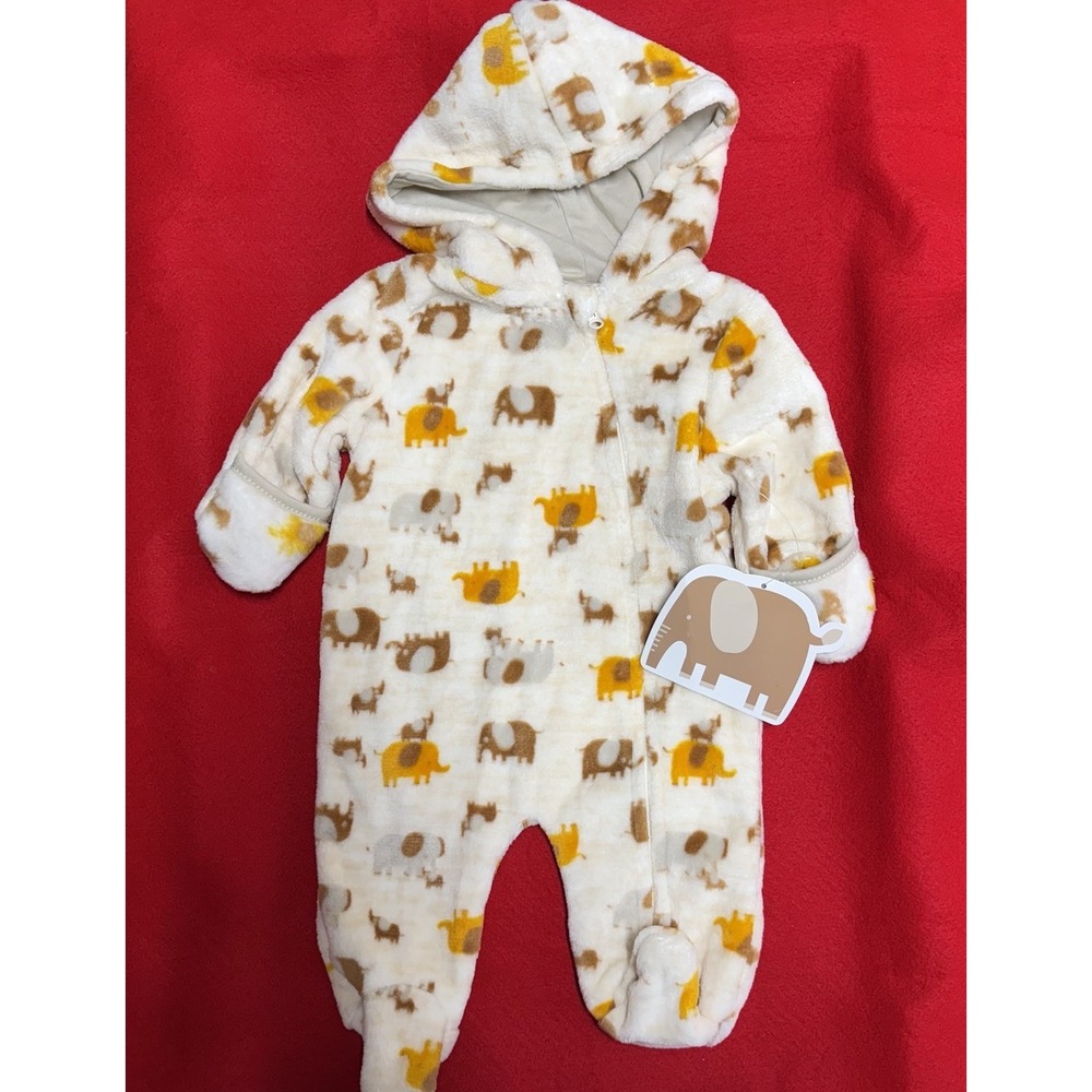 Little Beginnings 0/3 Months Plush Hooded bunting suit  Cream Elephant New